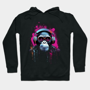 Colorful Chimpanzee 2D Ink and Paint Splashes - Street Art Graffiti Style Print Hoodie